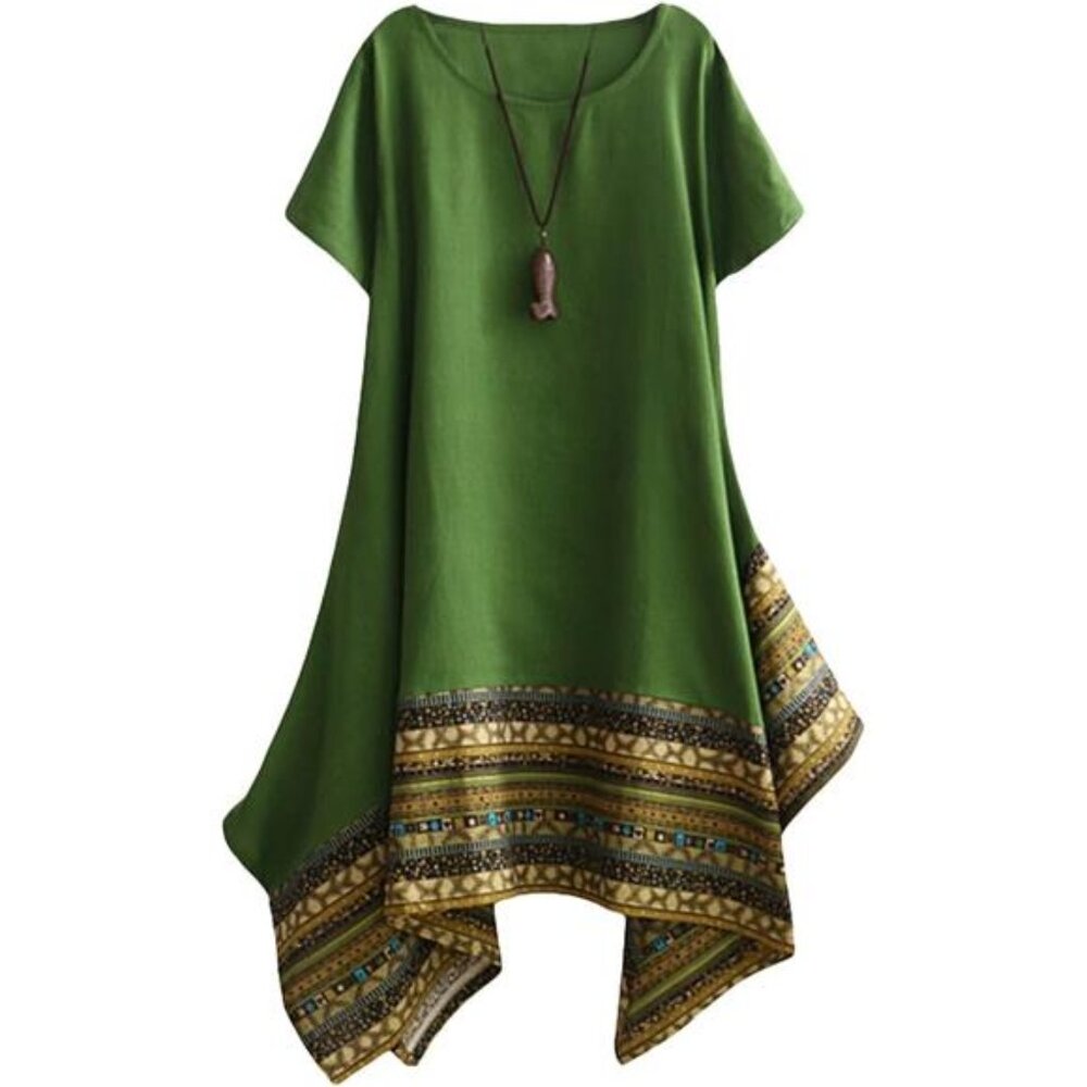 Women's Ethnic Cotton Linen Short/Long Sleeves Irregular Dress